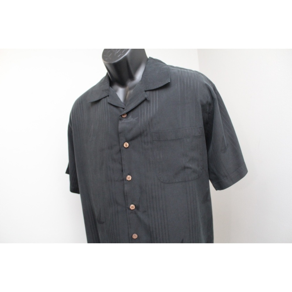 Tommy Bahama Hawaiian Shirt 100% Silk Black Sailboats Short Sleeve Mens Large